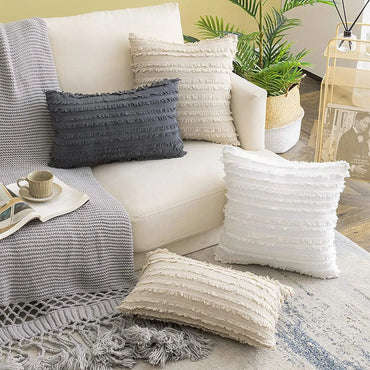 Solid Color Tassel Cushion Cover | 100% Cotton Boho Pillow Case for Sofa & Bed