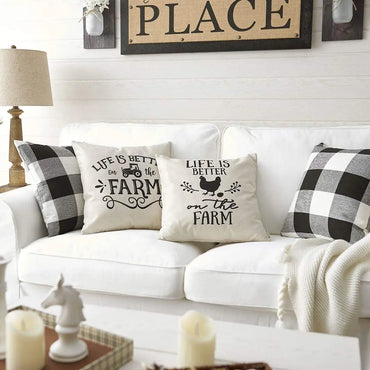 CANIRICA Letter Print Cushion Cover 45x45cm | Faux Linen Decorative Pillow Case