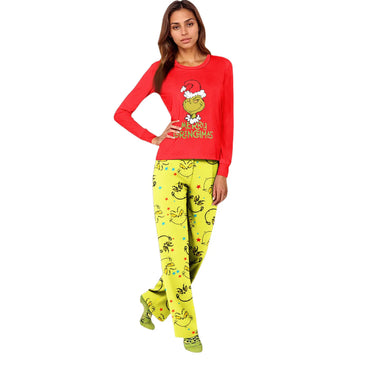 Drop Shipping 2025 Christmas Family Matching Home Set Printed Pajamas Long Sleeve Neck Homewear Parent Kid Summer Elastic Waist
