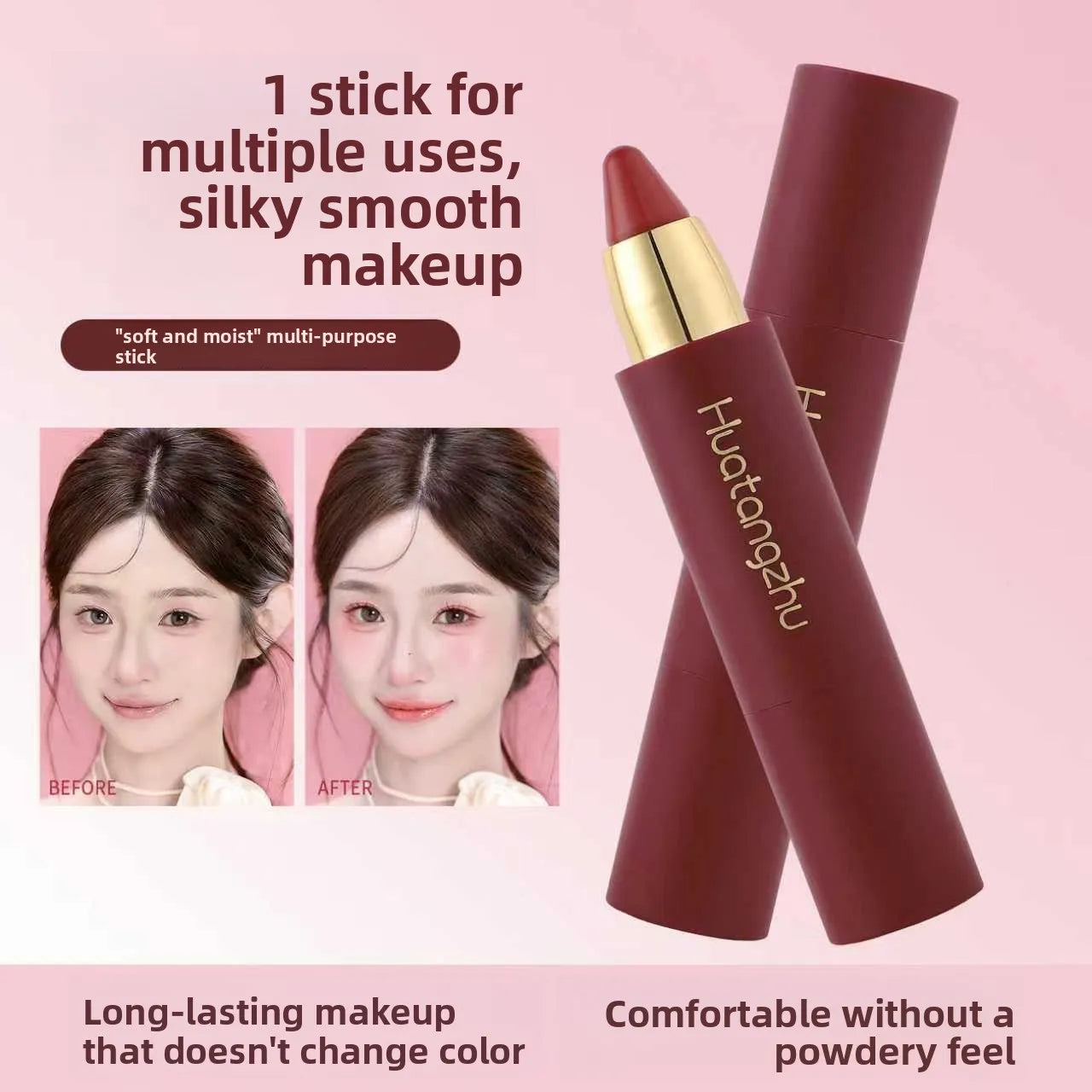 3-in-1 Multi-Use Makeup Stick — Lipstick, Blush & Eyeshadow, Luminous Matte Finish