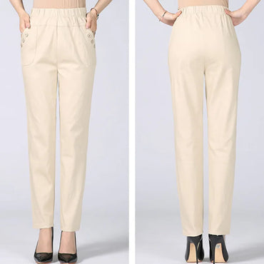 Women's Plus Size High-Waist Cotton Straight Leg Pants — XL to 5XL