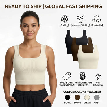 Women's Ribbed Square Neck Crop Tank Top – Sleeveless Yoga & Casual Vest