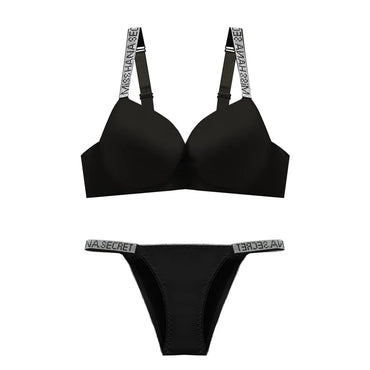 Women's Push-Up Bra & Bikini Set – Rhinestone Detail Everyday Comfort Underwear