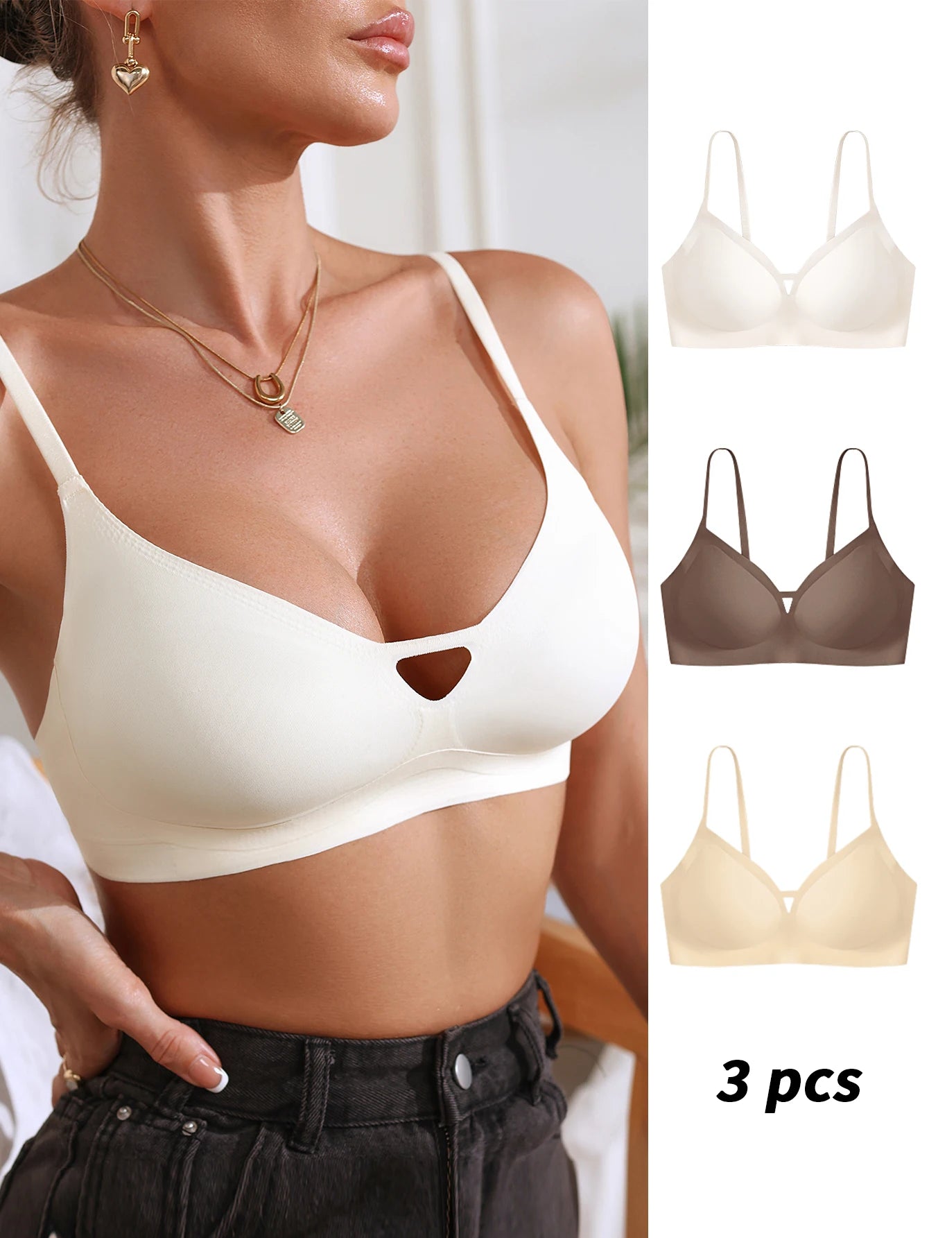 Heart Cutout Backless Bralette | Seamless Wire-Free Push-Up Bra with Adjustable Straps