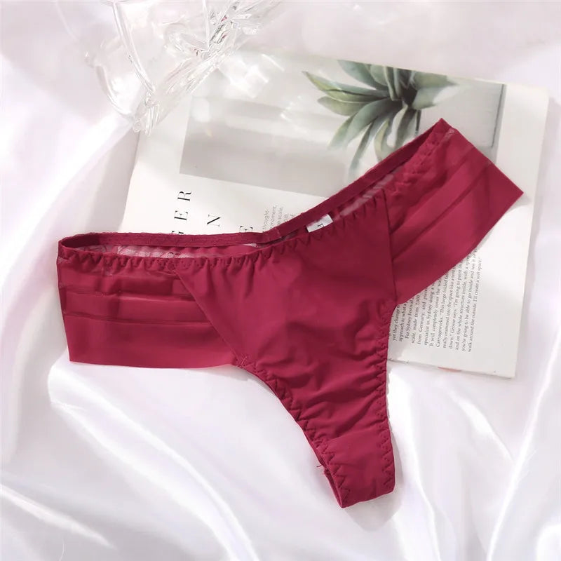 Ice Silk Hollow-Out T-Back G-String – See-Through Low-Rise Cheeky Thong Panties