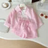 Senchi Girls Summer 3-Piece Set - Striped Sunscreen Shirt, Vest & Shorts