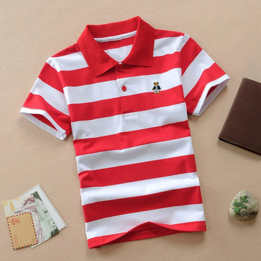 Kids Polo Shirts Summer Children's Short Sleeve Boys Top Polo Shirt Color Striped 2Y-12Y Teens Cotton Girls School Shirts