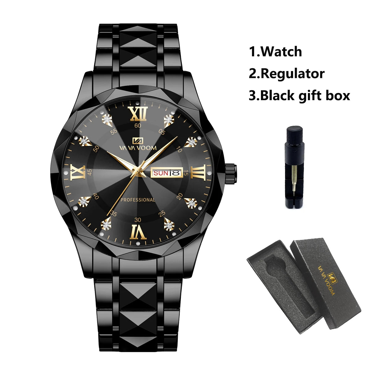 Reloj de Lujo para Hombre - Acero Inoxidable Azul Oro con Diamantes y Calendario