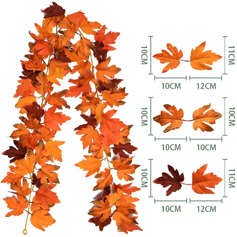 200cm Artificial Vines Red Autumn Maple Leaves Fake Garland For Home Christmas Halloween Thanksgiving Party Fireplace Fall Decor