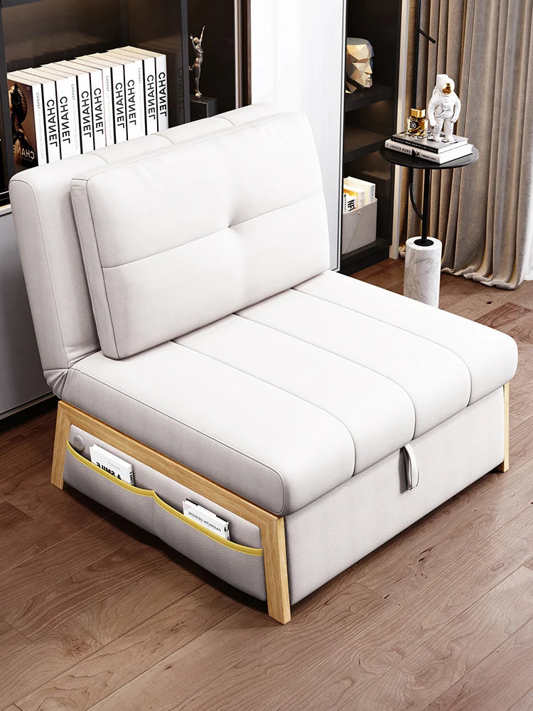 Sofá Cama Individual Plegable con USB - Madera Maciza y Esponja de Alta Resiliencia