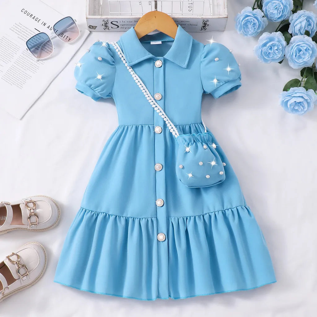 Pearl Detail A-Line Princess Dress – Casual Summer Girls' Dress Ages 3–7