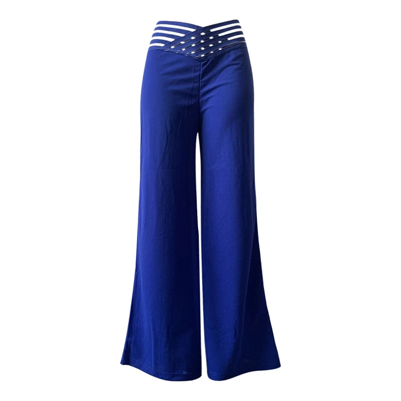 Fashionable Trendy Women's Hollowed Out Waist Belt High Waisted Large Size Pants Casual Straight Tube Loose Wide Leg Pants