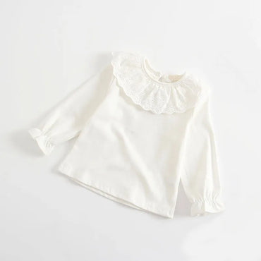 Baby Girls Lace Long-Sleeve Blouse | Cotton & Linen, All-Season Top, Ages 0–24M