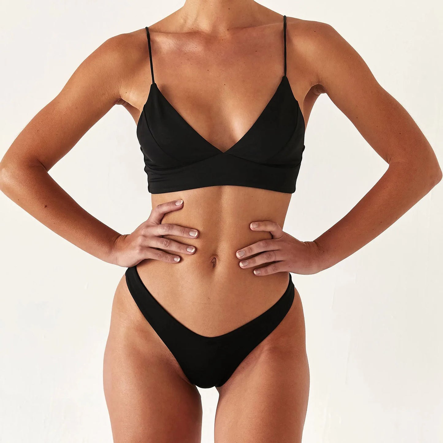 Bikini Push Up de Color Sólido - Conjunto de Dos Piezas con Talle Alto