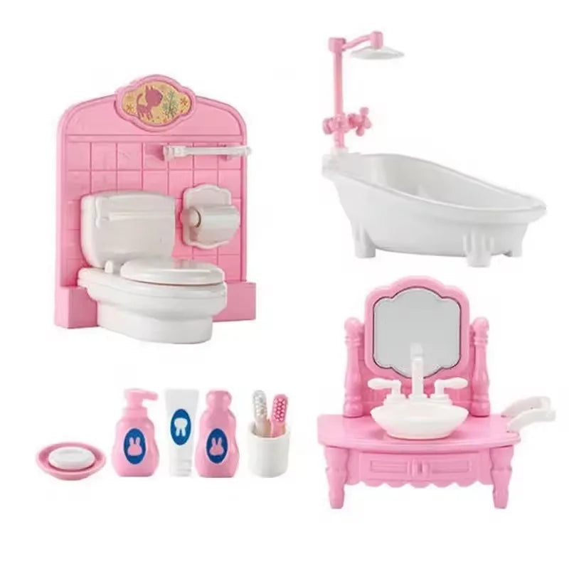 Dollhouse Miniature Furniture Set – 1:12 Scale Bedroom, Kitchen, Bathroom & Living Room
