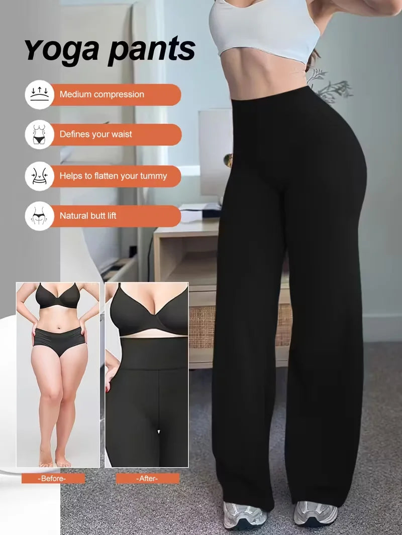 Pantalones Deportivos Mujer Pierna Ancha - Cintura Alta Levanta Glúteos Yoga Wide Leg