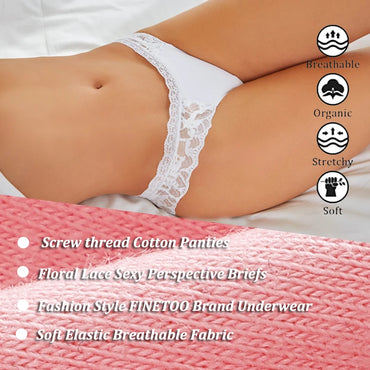Set 4 Panties Sexy de Encaje Floral - Lencería Transparente Tiro Bajo