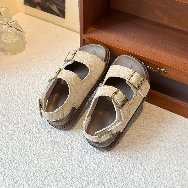 Kids Suede Strappy Sandals - Soft Barefoot Beach Shoes for Boys & Girls