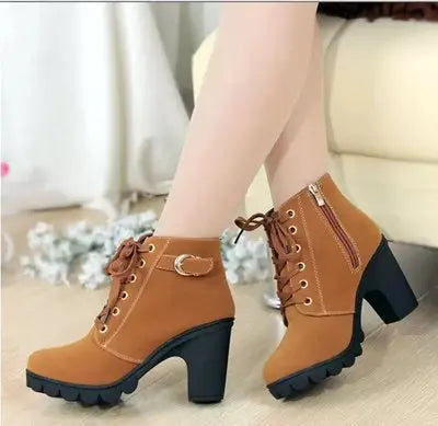 Winter 2022 New High Heeled Women Boots Cross Straps Short Boots Comfortable Waterproof Boots Warm Plus Size 42 Botas Femininas