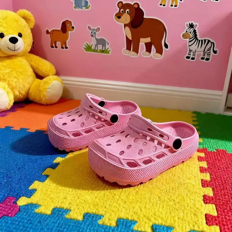 Girls Pink Cut-Out Clogs - Soft Anti-Slip Indoor/Outdoor Shoes
