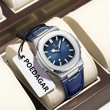 POEDAGAR Luxury Square Watch For Men Date Waterproof Luminous Quartz Business Man Wristwatch Leather Fashion Brand Men's Watches