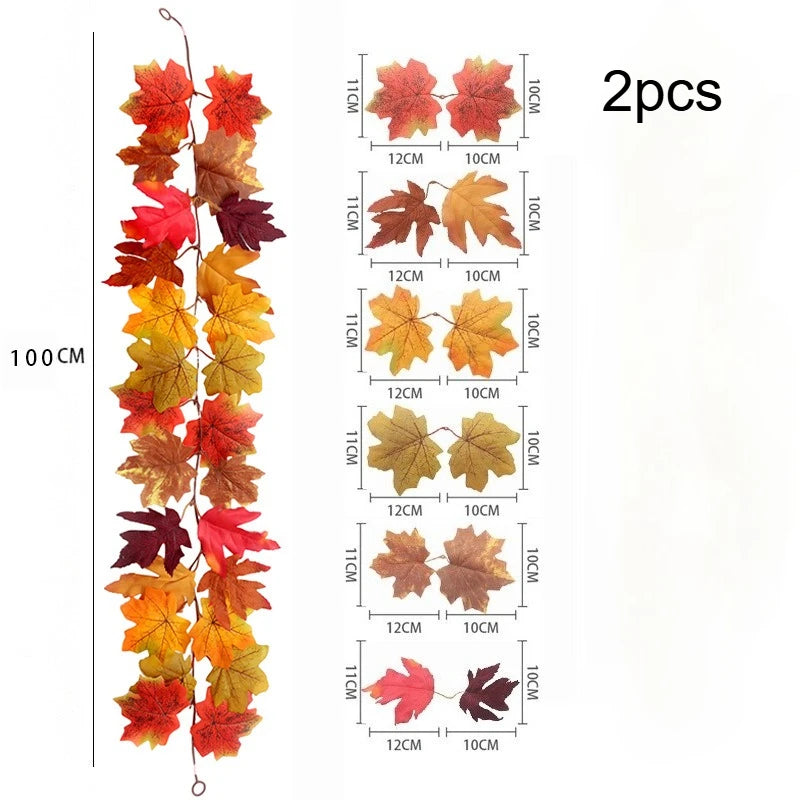 2/4pcs Autumn Maple Leaf Garland - Artificial Fall Vines with Vibrant Red, Orange & Yellow Leaves, home accessories