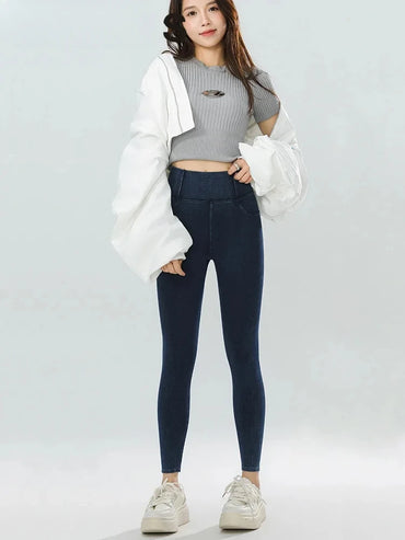 Jeggings Mujer Cintura Alta - Leggings Efecto Jeans con Bolsillos