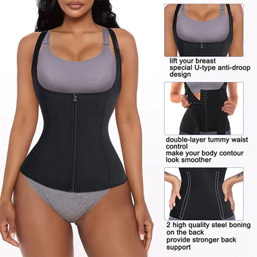 Waist Trainer Tank Top for Women | Zipper Body Shaper, Tummy Control & Posture Support