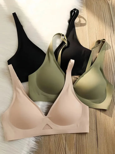 Deep V Mesh Push-Up Bralette | Wire-Free Seamless Padded Bra for Women | S–XL