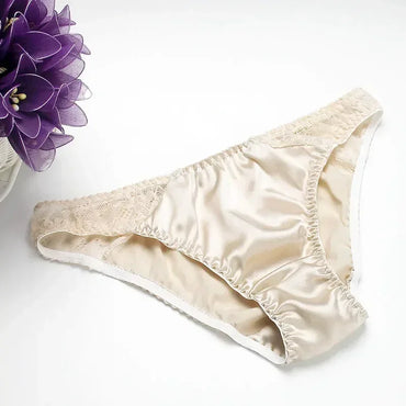 100% Mulberry Silk Panties – Lace G-String Underwear for Women | Breathable & Antibacterial (M–XXL)