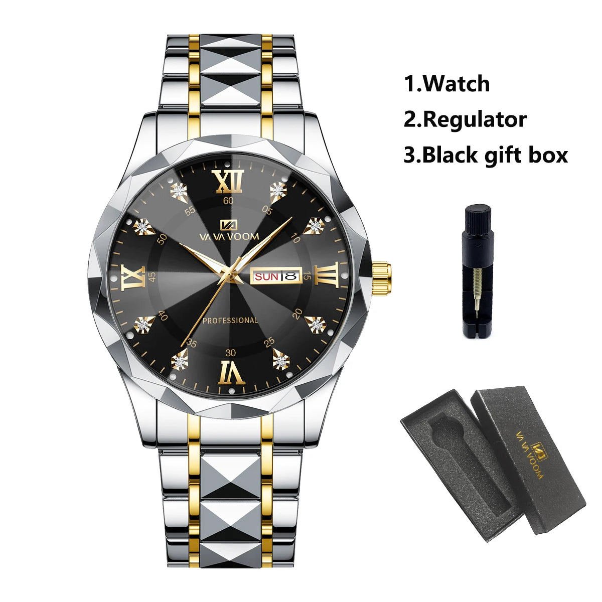 Men Watch Water Diamond Luxury Night Glow Double Calendar Quartz Movement 41mm Blue Gold Stainless Steel Fashion Business Watch