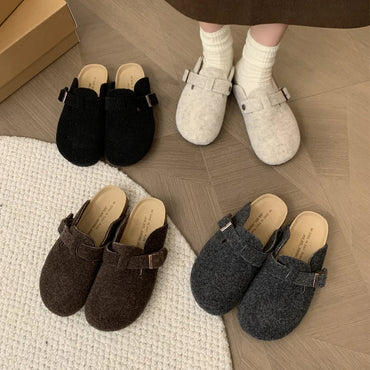 Pantuflas de Fieltro con Base de Corcho para Mujer - Zuecos Cerrados Cálidos con Forro de Felpa