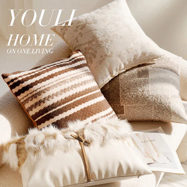 French Light Luxury Forest Jacquard Cushion Cover | Brown Patchwork Pillow Case