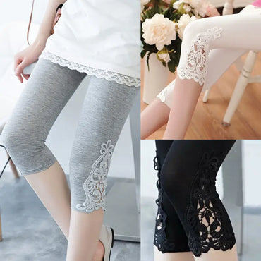 Leggings Capri de Encaje para Mujer – Cintura Alta, Tela Stretch Suave | Fitness & Casual