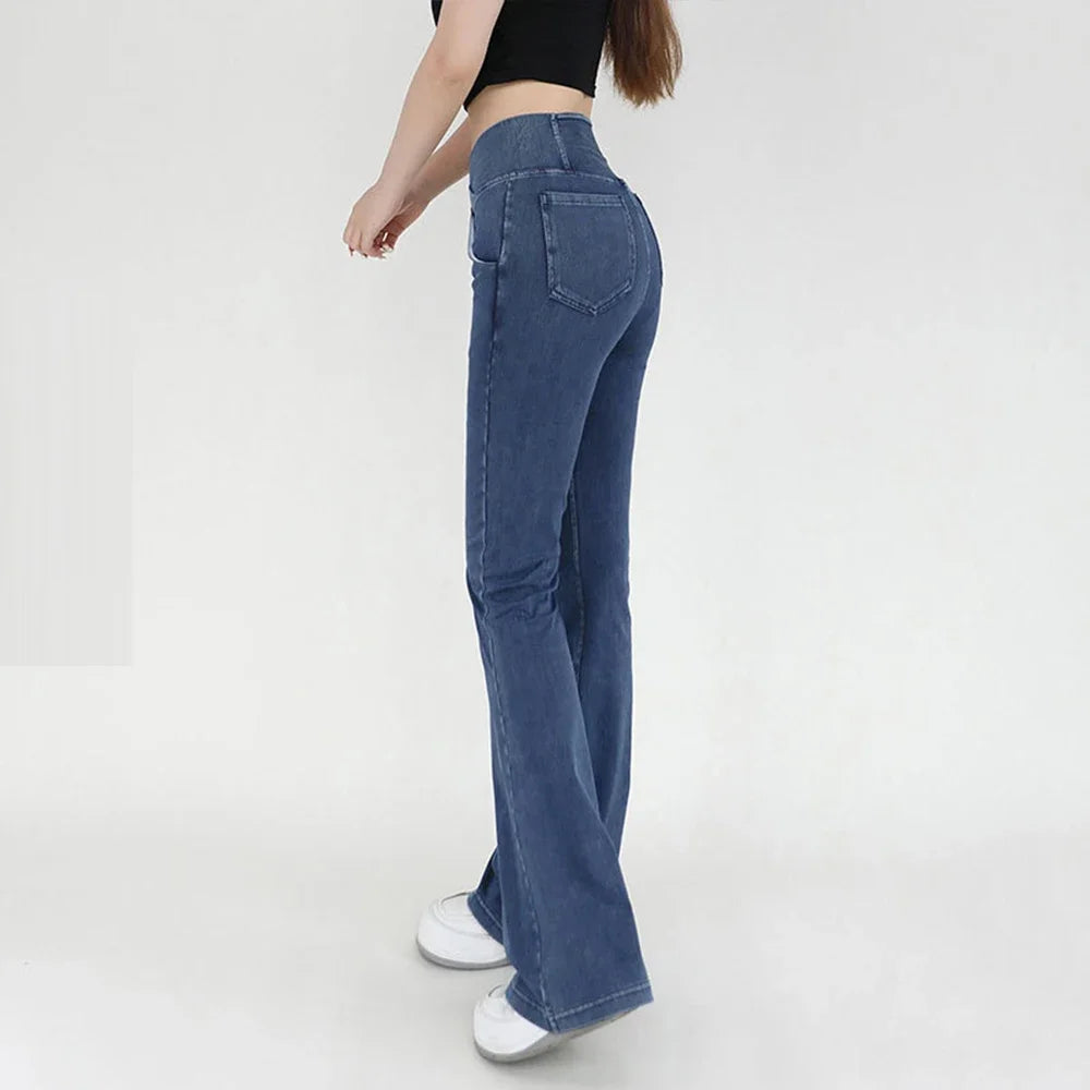 Women's High-Waist Flare Yoga Pants - 4-Way Stretch Denim