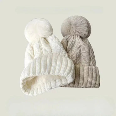 Gorro Invierno Mujer Pompón Piel - Tejido Twist Plush Beanie Ski Snow Cálido