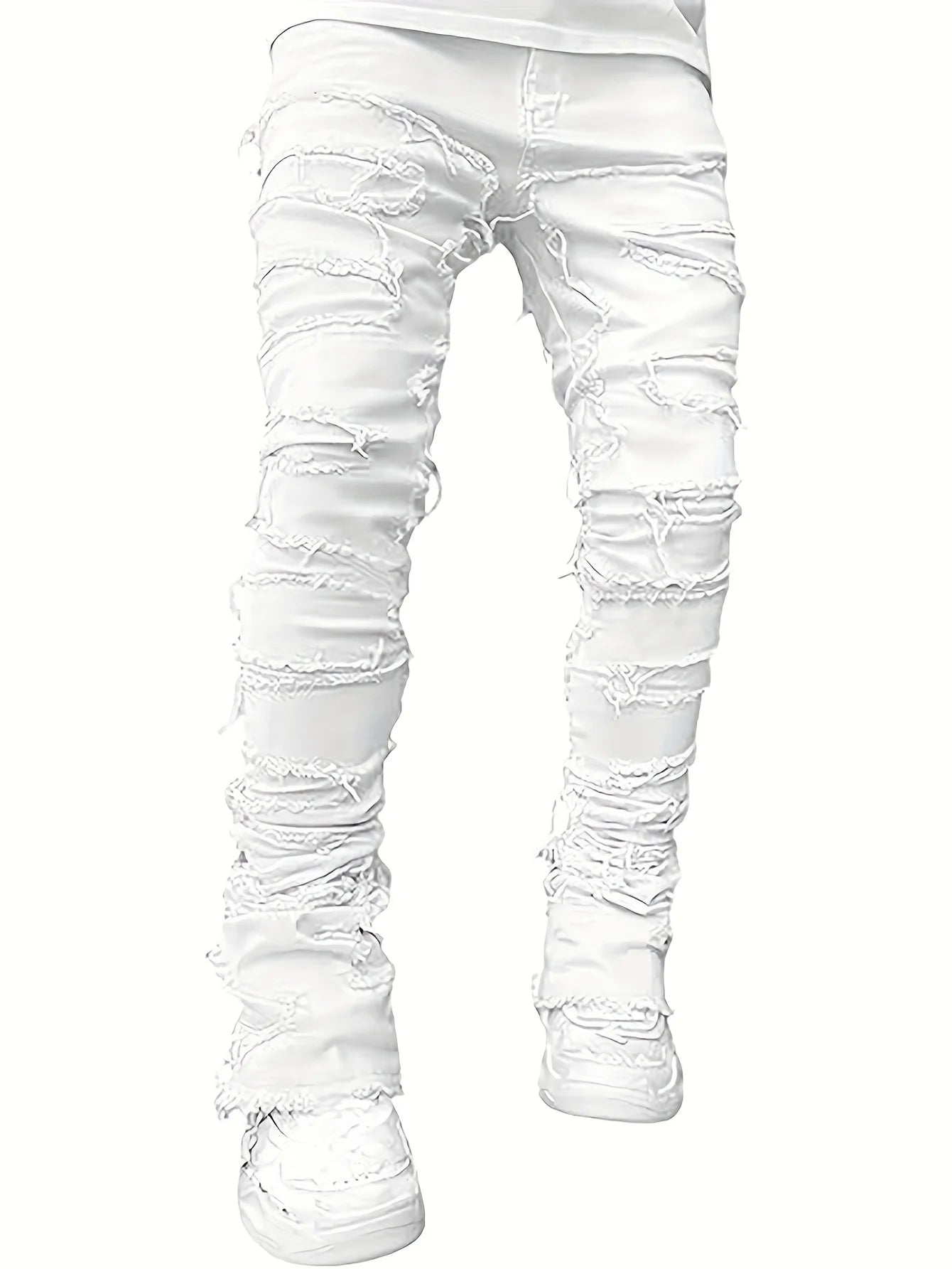 Men's Y2K Fringe Skinny Jeans | Hip Hop Stretch Patchwork Denim High Street Style