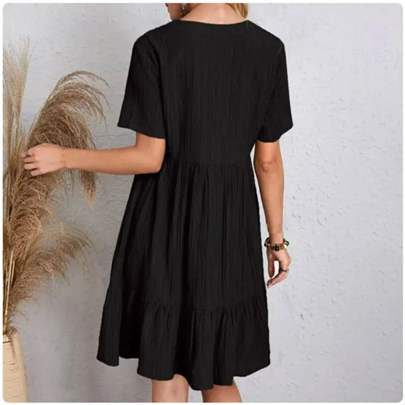 Vestido Peplum Mujer Verano - Cuello V Manga Corta con Volantes Cintura Suelta