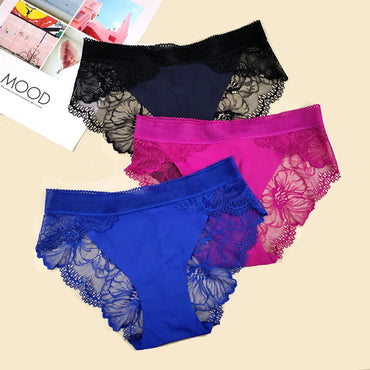 Panty Sin Costuras de Encaje Rosa Sexy - Lencería Transparente S-XL