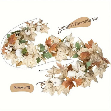 1set Autumn Maple Leaf & Pumpkin Wreath - Perfect for Christmas, and Fall Decor, Festive Wall Hanging