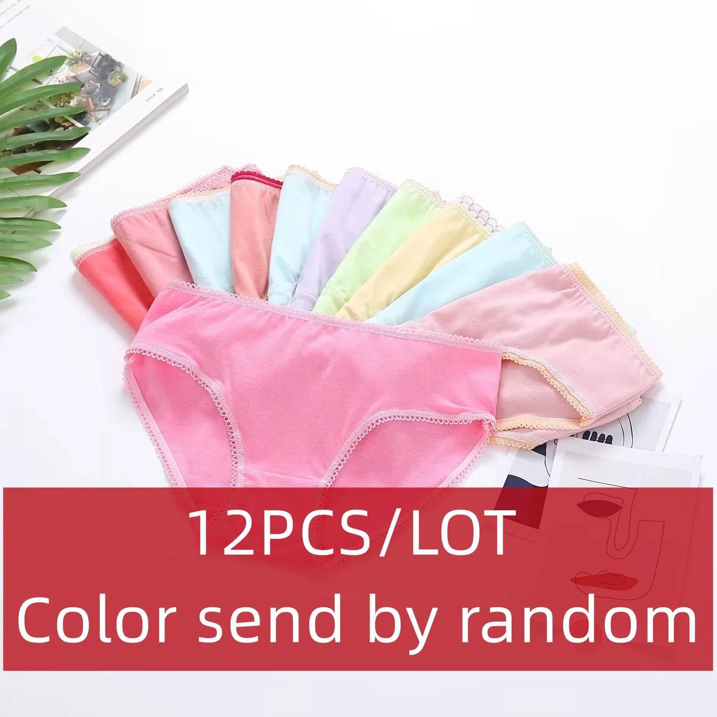 Girls 100% Cotton Cartoon Briefs 12-Pack | Sizes 1–12 Years | Mixed Colors