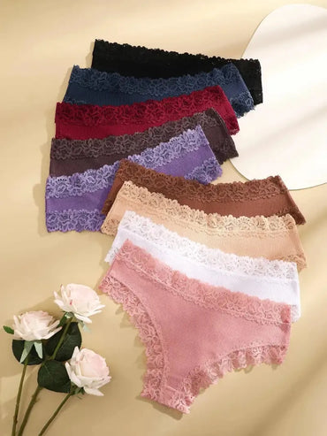 Set de 5 Panties de Algodón con Encaje - Ropa Interior Femenina