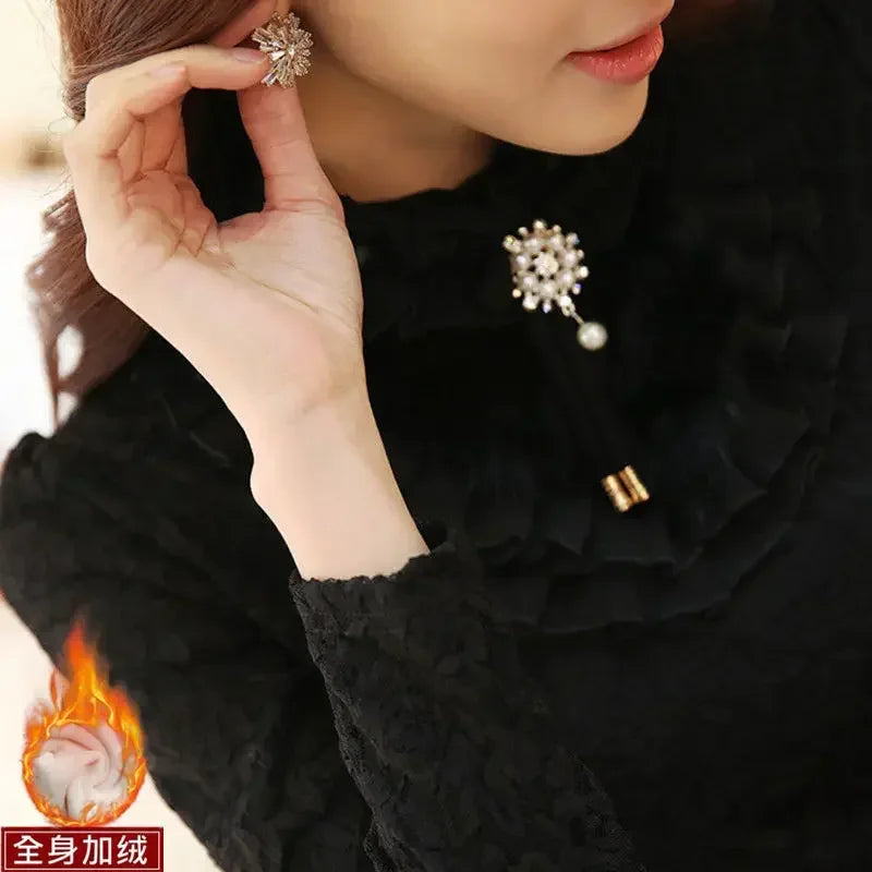 Lace Bow Blouse | Long Sleeve Women's Casual Shirt for All Seasons