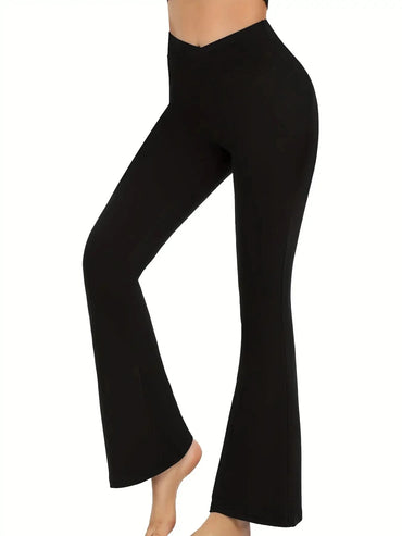 Women's V-Cross High-Waist Flare Yoga Leggings - Tummy Control Bootcut