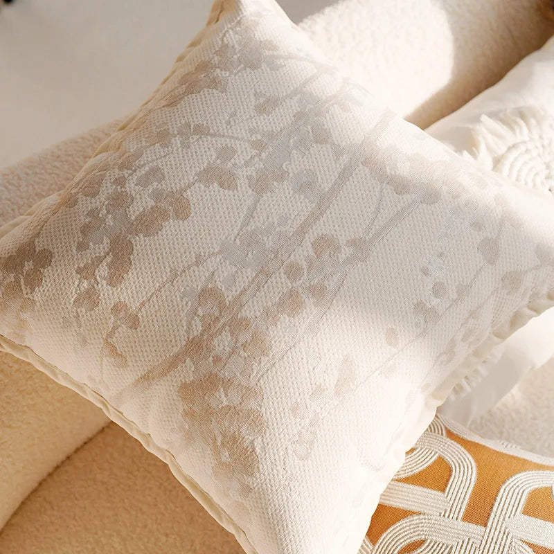 French Light Luxury Forest Jacquard Cushion Cover | Brown Patchwork Pillow Case