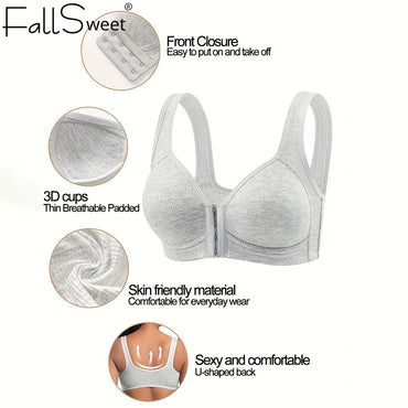 Sostén Sin Costuras FallSweet con Cierre Frontal - Bralette Push Up Sin Aro Cobertura Total