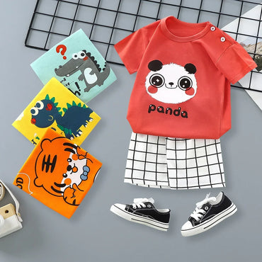 Girls' Summer Cotton Set | Unicorn & Giraffe Cartoon T-Shirt + Shorts (Ages 2–6)