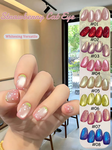Glitter Cat Eye Gel Nail Polish — Whitening Strawberry Pink, Glass Bead Effect, 10ml