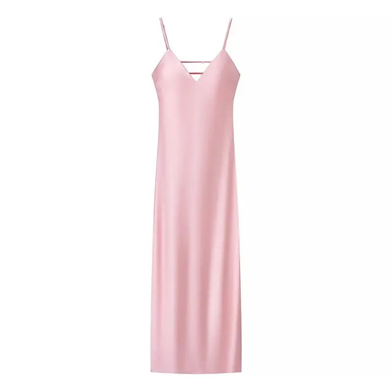 Vestido Satinado Amarillo Mujer - Maxi Vestido Cuello V Sin Mangas para Fiesta y Vacaciones