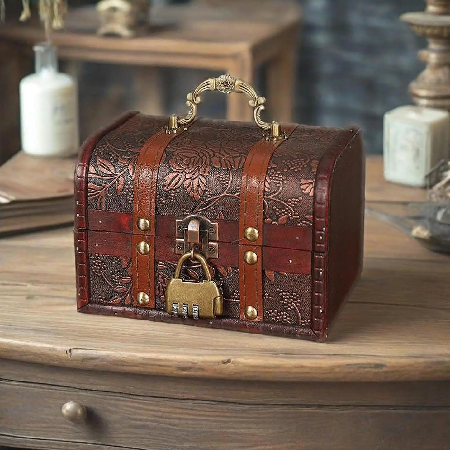 Treasure Chest Wooden Box Retro Unique Decor Lockable Antique Treasure Box for Wedding Halloween Thanksgiving Christmas Birthday